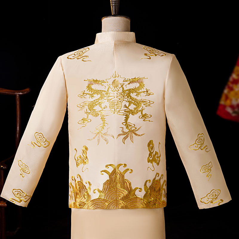 Men's suhe traditional wedding dress, 2022 collection, champagne color, dragon and phoenix Men's suhe traditional wedding dress, 2022 collection, champagne color, dragon and phoenix