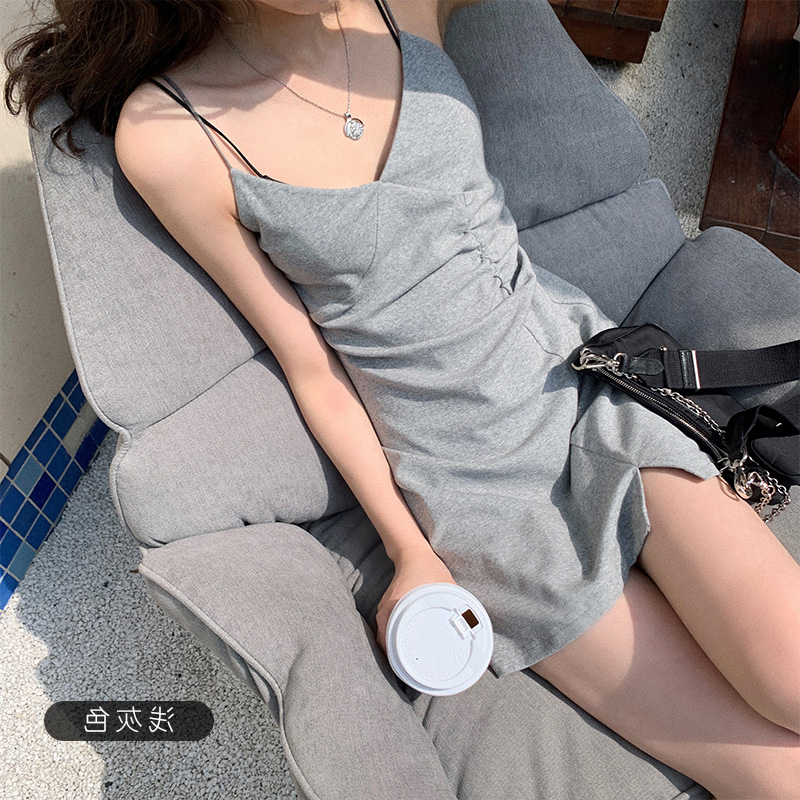 2022 Summer new women's dress Large size black hanging band Skirt Temperament goddess Fan clothes Short Thin Ocean Dress
