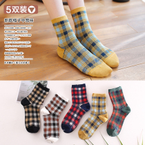 Socks womens cotton socks mid-tube socks tide Korea Korean version of the college style Japanese Harajuku socks plaid autumn and winter models thick