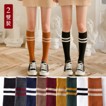 Calf knee socks Womens mid-tube socks Japanese college trend Korean version Black thin leg stockings high tube autumn and winter