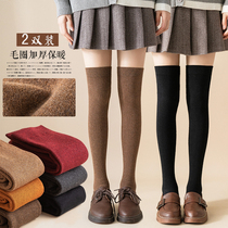 Knee socks women autumn and winter plus velvet thickened warm cotton Terry Winter micro pressure thin tall tube women long tube socks