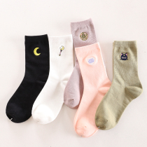 Socks womens middle tube Korean version of college style autumn cotton socks Cute student socks Japanese thin trendy beautiful girl stockings
