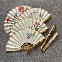 5 inch 6 mini hand painted work stroke Princess fan male and female folding fan Xuan paper Sprinkle Gold Leaf with a collection fan