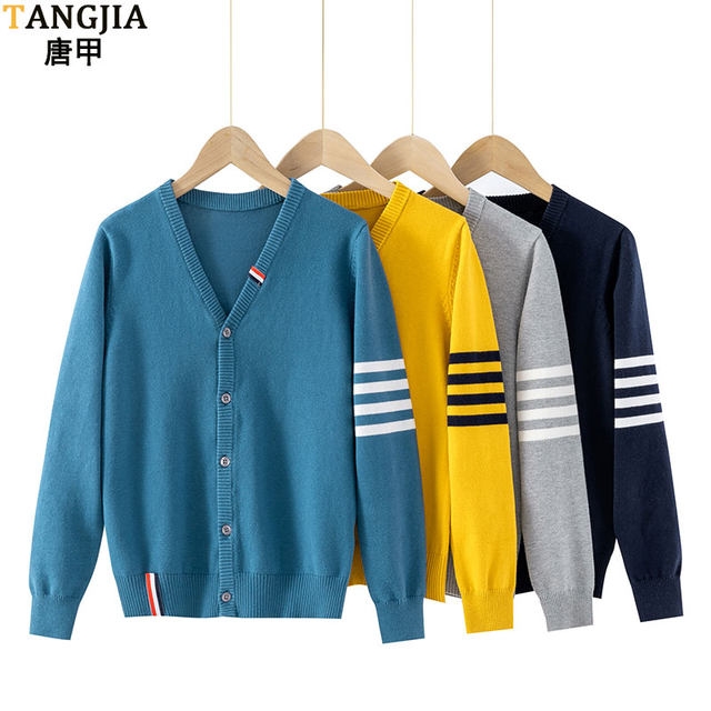 Cardigan men's knitted sweater pure cotton autumn and winter new V-neck Korean version loose coat ins teenager student sweater coat