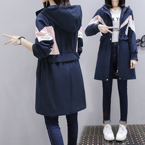 Autumn new large size womens windbreaker mid-length student hooded all-match loose casual fat mm coat female spring and autumn