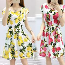 Small cotton silk dress summer fashion young medium-length small fresh floral short-sleeved man-made cotton skirt