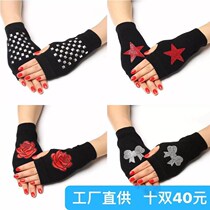 Spring and summer nail art anti-snort gloves Knitted gloves thin hot drill fingerless short student half-cut open finger writing gloves