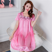 Sleepwear women Summer Korean version Short sleeves Ice Sleeping dress up for code thinner Loose Pregnant Woman Genuine Silk Sexier Sexier