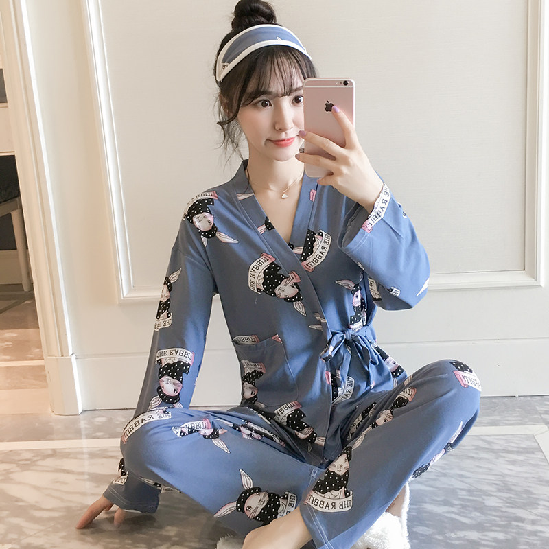 Kimono Pyjamas Autumn Long Sleeves Pure Cotton Korean version can be externally worn fresher student Home Clothing Easy for Spring and Autumn Season 2
