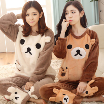 Autumn and winter coral velvet pajamas ladies winter warm plus velvet cute winter flannel womens hair thickening set