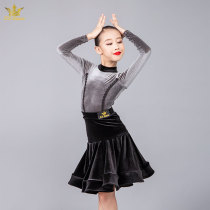 Latin dance clothing girls Childrens autumn and winter practice clothes Net red art test new long sleeve fish bone skirt childrens clothing set