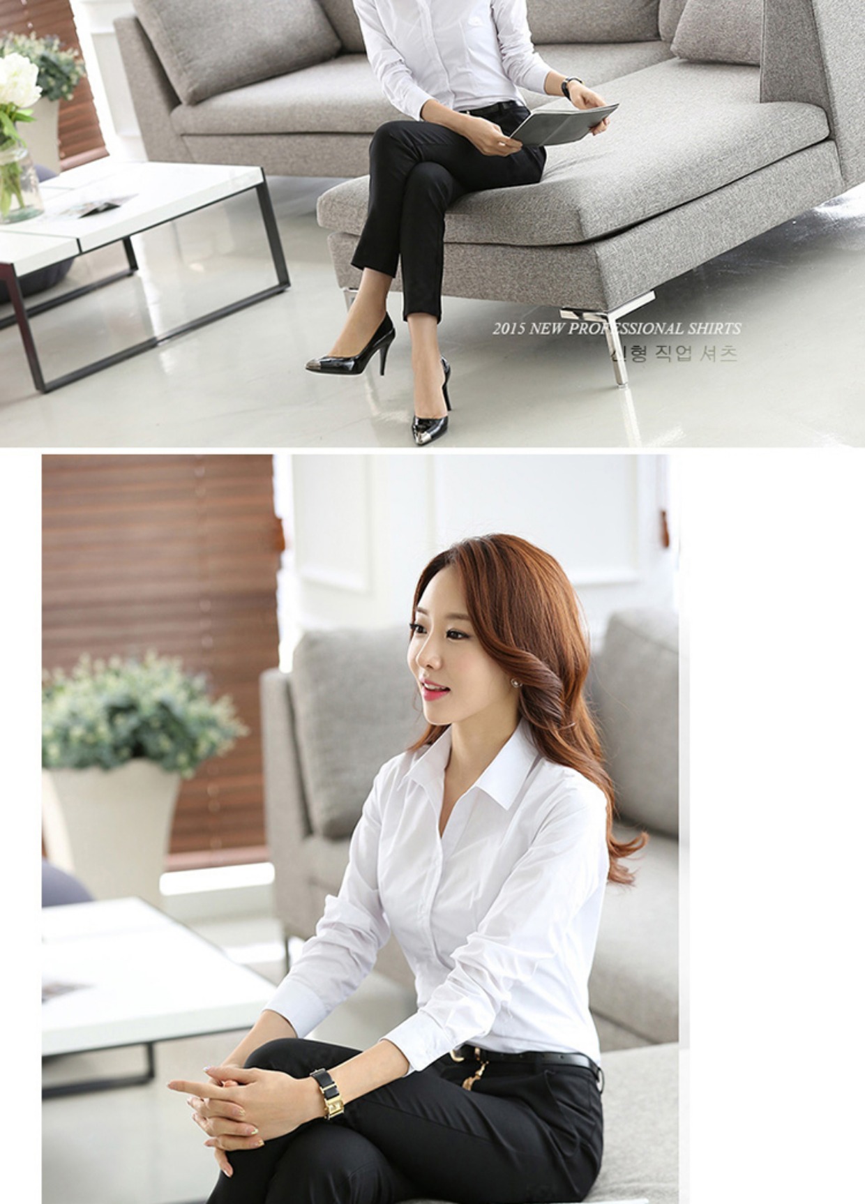 Áo sơ mi trắng nữ tay dài Han Fan chuyên nghiệp mặc xuân hè mới v-cổ Áo sơ mi mỏng đáy quần chính thức mặc áo liền quần sơ mi nữ