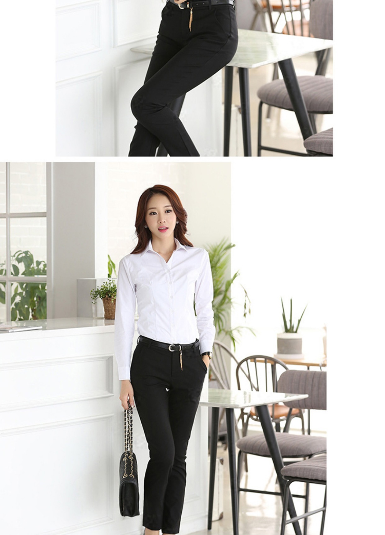 Áo sơ mi trắng nữ tay dài Han Fan chuyên nghiệp mặc xuân hè mới v-cổ Áo sơ mi mỏng đáy quần chính thức mặc áo liền quần sơ mi nữ