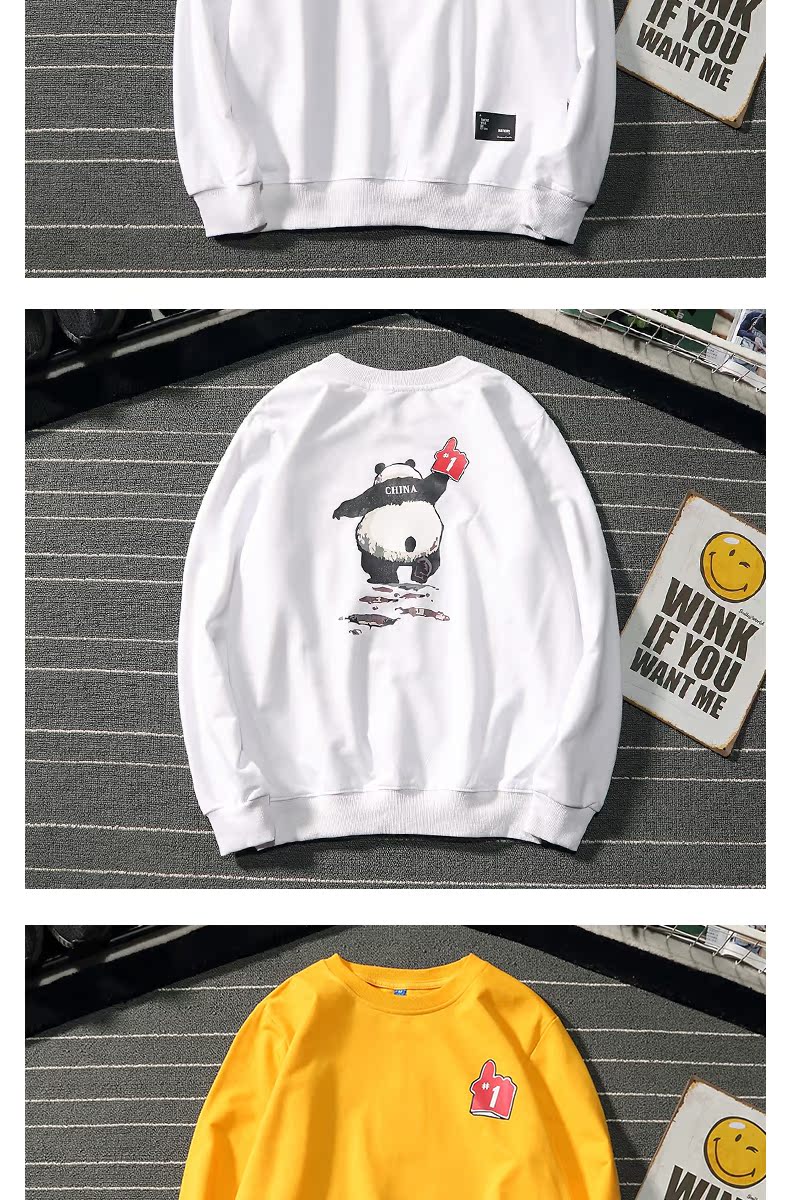 Guochao Trung Quốc Panda In áo len cao cổ nam và nữ lỏng lẻo mùa thu Hip-Hop tuổi teen áo len nam áo hoodie màu xanh dương
