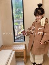 monster little monster 21 winter childrens Korean version of heavy industry silhouette cloak lining suede woolen coat horn buckle