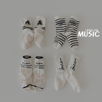 Korean version of childrens socks 21 autumn and winter color letters tide in the tube socks sole reinforcement baby basketball sports socks
