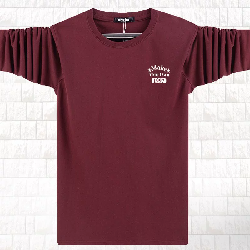 Mùa thu mới tay dài nam áo thun mùa xuân và mùa thu mỏng của cổ tròn cotton cộng với chất béo cỡ lớn thả lỏng áo sơ mi mùa thu