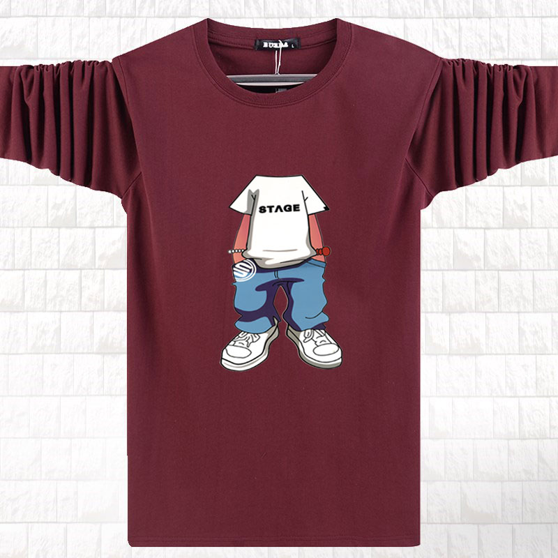 Mùa thu mới tay dài nam áo thun mùa xuân và mùa thu mỏng của cổ tròn cotton cộng với chất béo cỡ lớn thả lỏng áo sơ mi mùa thu áo thun ba lỗ nam