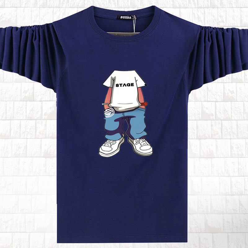 Mùa thu mới tay dài nam áo thun mùa xuân và mùa thu mỏng của cổ tròn cotton cộng với chất béo cỡ lớn thả lỏng áo sơ mi mùa thu áo thun ba lỗ nam
