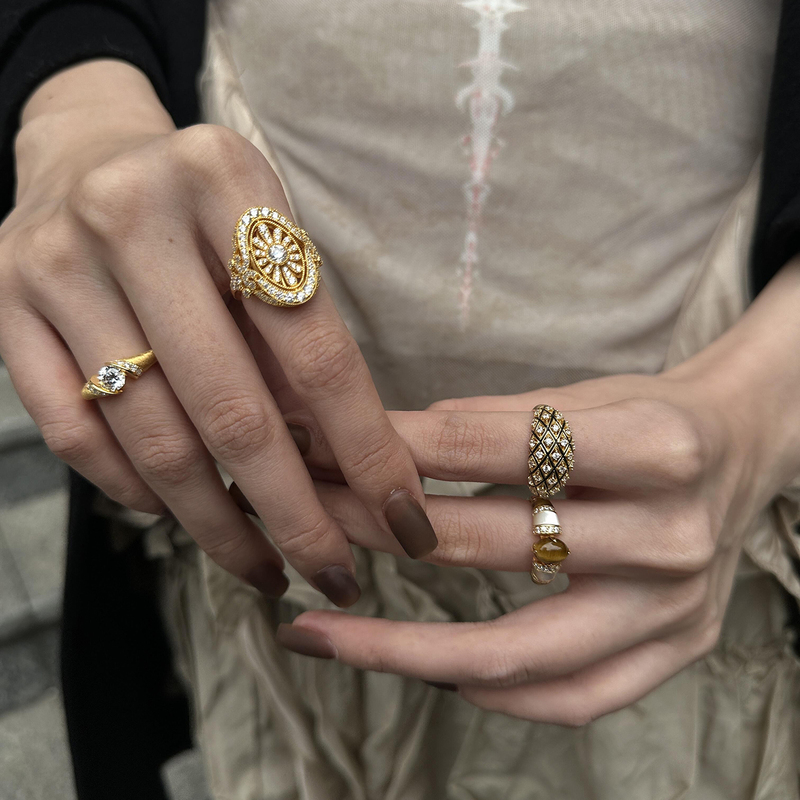 Vintage Ring Stackable Old Money Style Exaggerated Gold Ring Light Luxury High-End Versatile Open Ring Accessory Vintage Ring Stackable Old Money Style Exaggerated Gold Ring Light Luxury High-End Versatile Open Ring Accessory