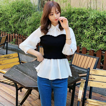 Shirt women 2021 new white shirt Women design sense niche knitting stitching slim simple white seven-point sleeve women