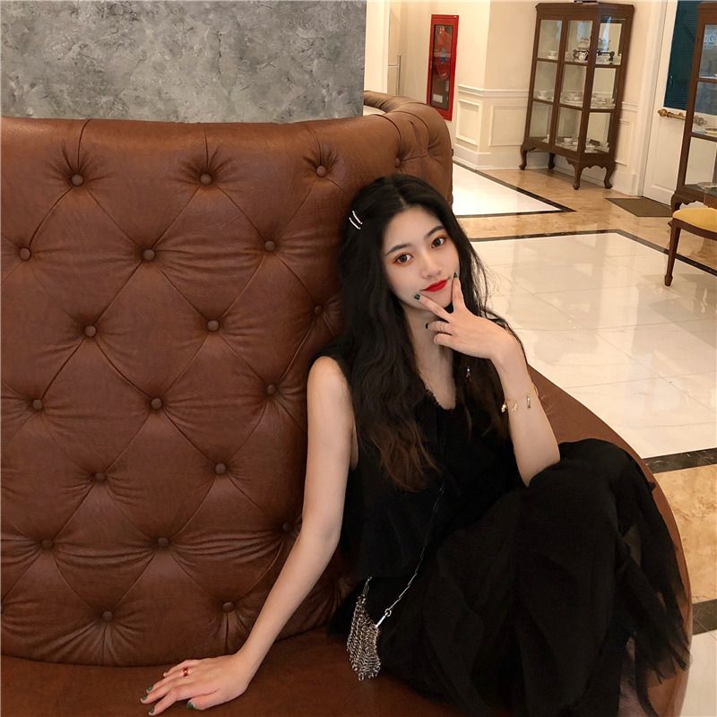 Mùa hè 2019 phiên bản Hàn Quốc mới của váy cổ chữ V không tay váy đầm xòe dáng điệu Một chiếc váy vest chữ - A-Line Váy mẫu đầm xòe đẹp