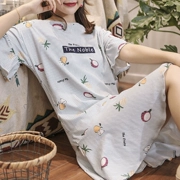 Váy ngủ nữ mùa hè cotton ngắn tay phiên bản Hàn Quốc ngọt ngào của học sinh trong phần dài có thể mặc đồ ngủ nữ rộng rãi mùa hè - Đêm đầm