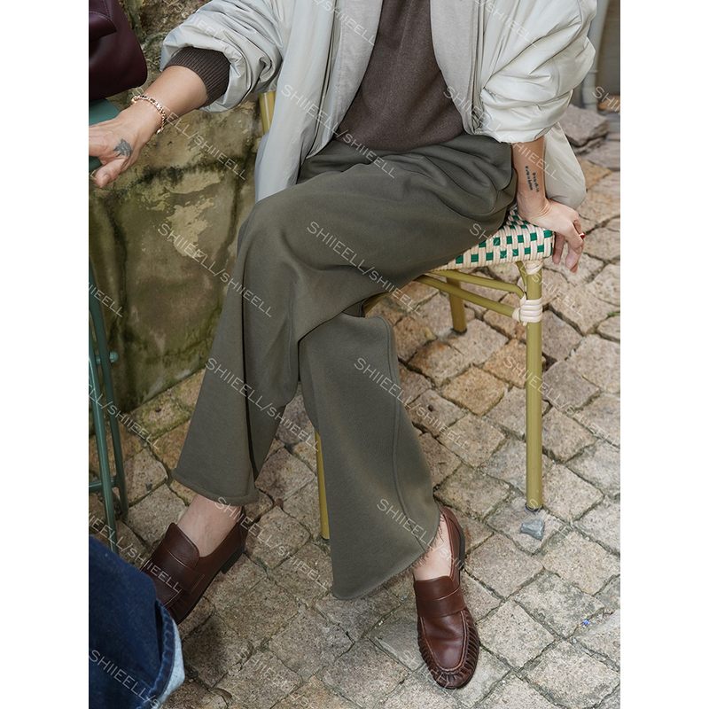 Jiaoye Shiieell【Little Fire Stove】High-Quality Knitted Terry Fleece-Lined Casual Pants with Elastic Drawstring Waistband