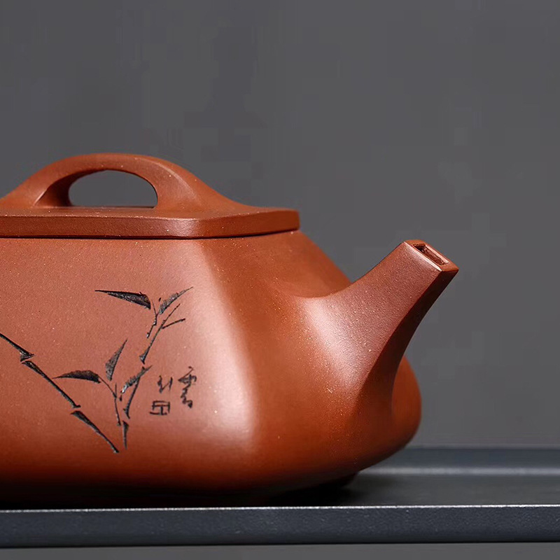 Four - walled yard square stone gourd ladle yixing it the qing cement manual delivery famous travel teapot tea gift box