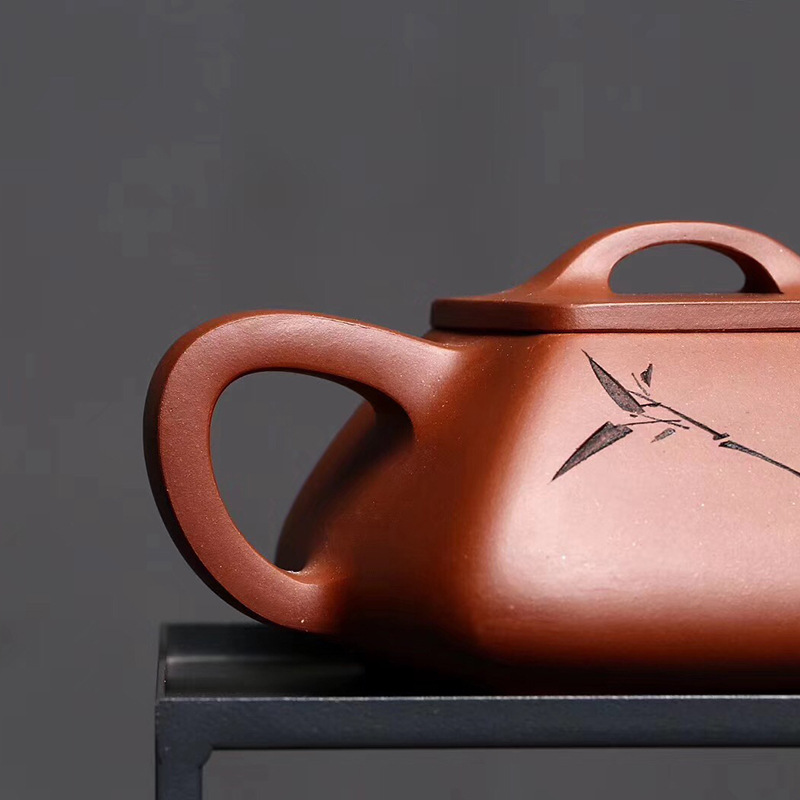 Four - walled yard square stone gourd ladle yixing it the qing cement manual delivery famous travel teapot tea gift box