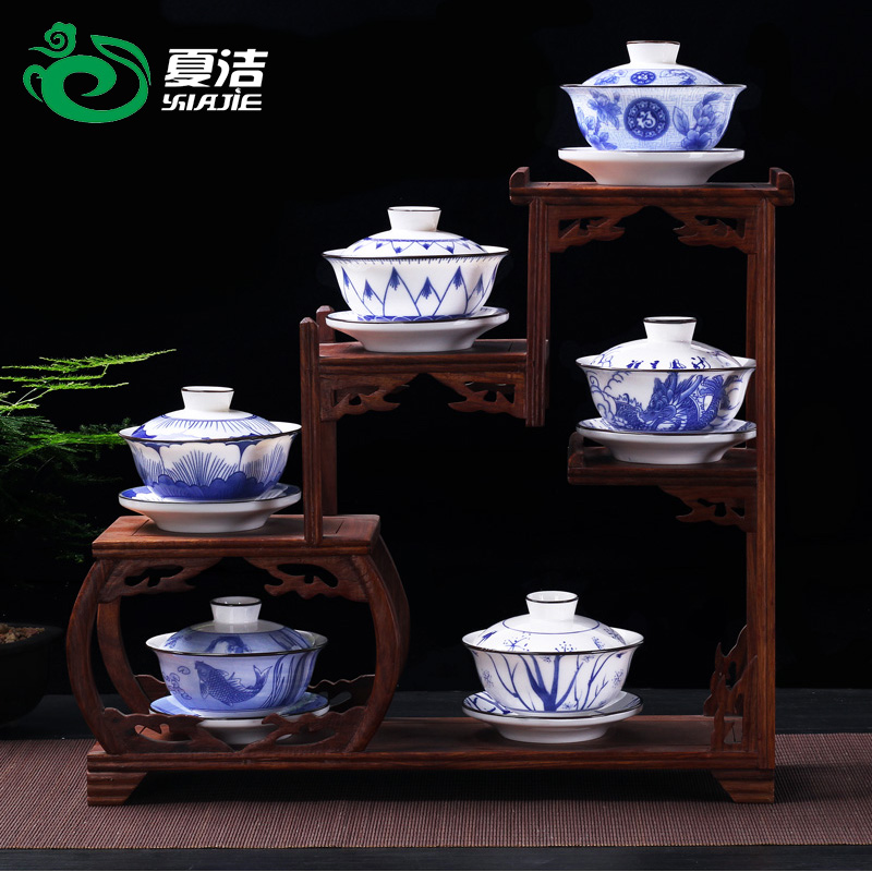 Four - walled yard suet jade antique restoring ancient ways tureen large bowl cup three bowl of tea ceramic white porcelain is large