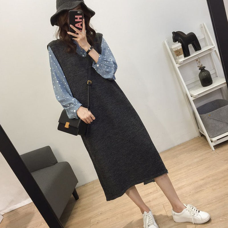 Large size women's autumn new fat MM cover belly dress loose Western style fat sister is thin two-piece suit to reduce age