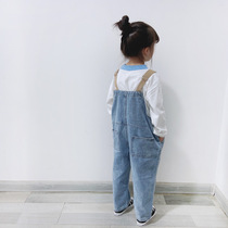 LILI Home autumn and winter days Loose Kiss Suit Boy Loose Jeans Girl Parquet Color Braces Children Radish Pants