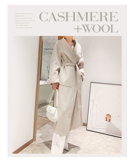 50 cashmere ເນື້ອໃນສູງ soft handmade double-sided woolen loosen mid-length coat women's new coat H3808