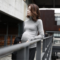 Pregnant woman high neck thread long sleeve T-shirt super elastic thread cotton slim size Spring Autumn base shirt autumn winter coat