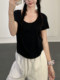 Strawberry Bear Lyocell Linen U-Neck Short Sleeve T-Shirt for Women, Summer Semi-Sheer Versatile Design Fitted Top