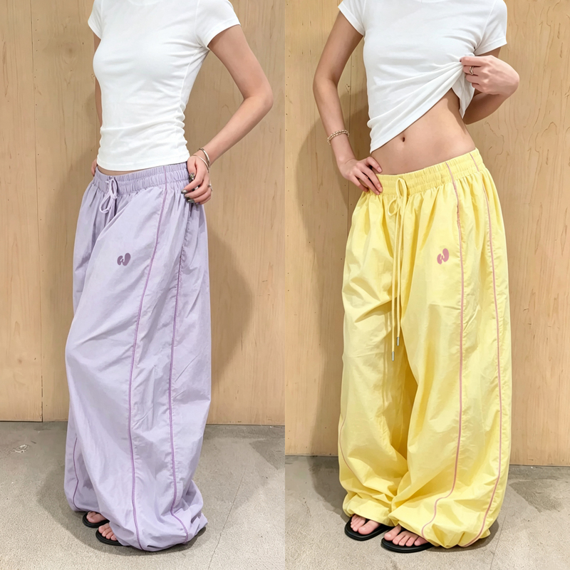 Cmx Quick-Drying Double-Bar Casual Wide-Leg Parachute Pants American Street Hip-Hop Woven Sports Pants for Women