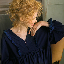 Chenxi retro long sleeved nightdress womens autumn and winter long thin paragraph enlarged loose sexy pajamas home clothes princess style