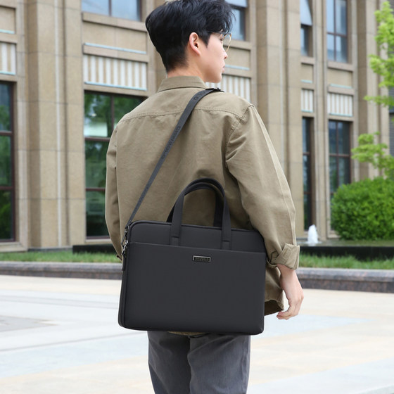 保罗全牛津帆布男士大容量横款手提包商务休闲资料电脑包公文包男