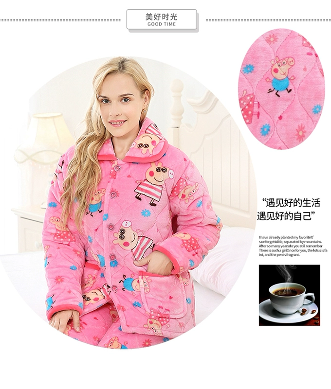 Đặc biệt hàng ngày đồ ngủ mùa đông nữ san hô nhung ba lớp dày ấm áp quilted phụ nữ flannel dịch vụ nhà phù hợp