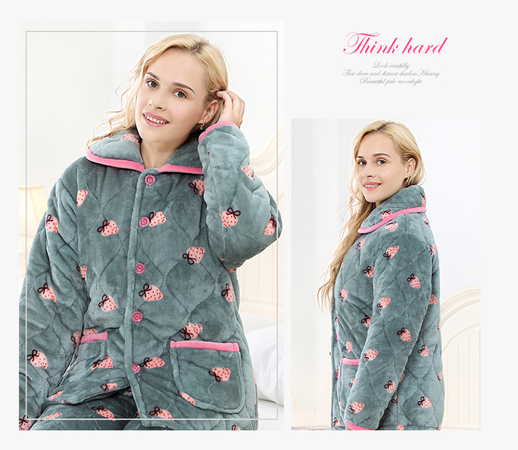 Đặc biệt hàng ngày đồ ngủ mùa đông nữ san hô nhung ba lớp dày ấm áp quilted phụ nữ flannel dịch vụ nhà phù hợp pijama