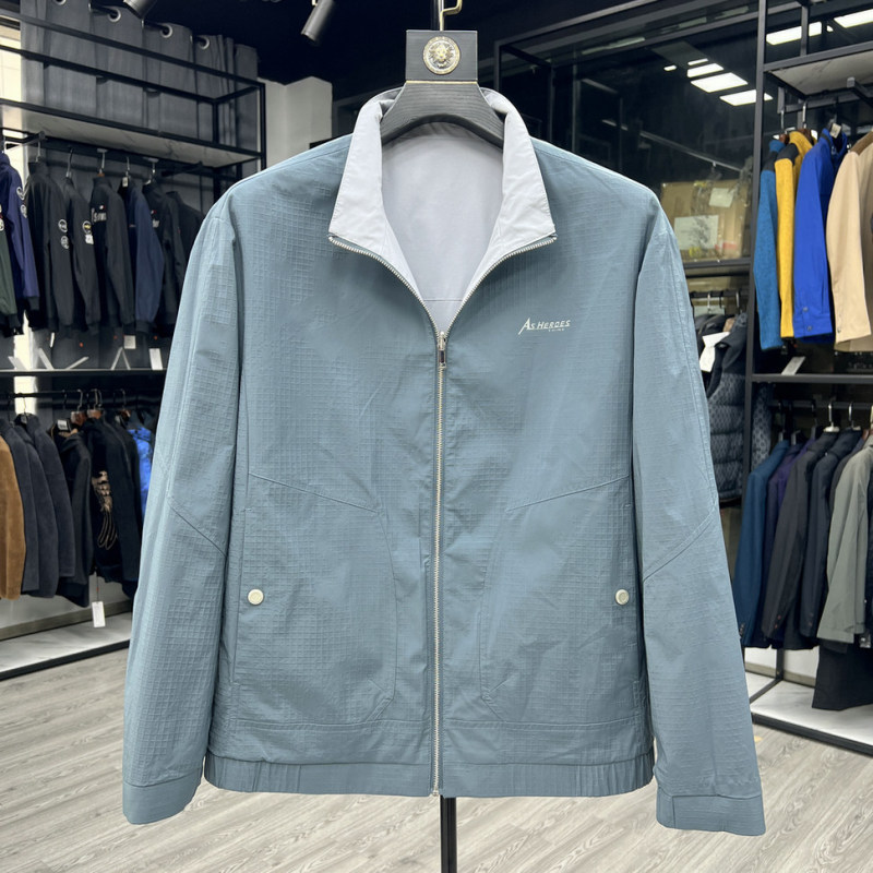 Men's Double-Sided Jacket with Cut Tags, Spring Wear, Stand Collar, Refreshing, Simple, Professional, Basic Commuter Style, Reversible Coat