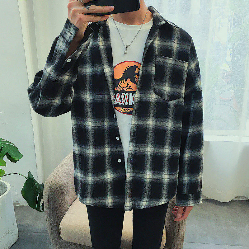 In super-fire long sleeve shirt men's shirt Han Edition Han tag relaxed handsome summer coat students clothes