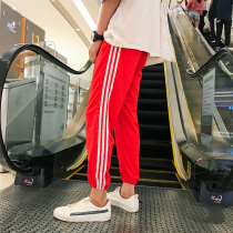 Large red Next Day pants Summer Korean version trendy men slim fit small feet 90% Pants net red three-pole pants thin