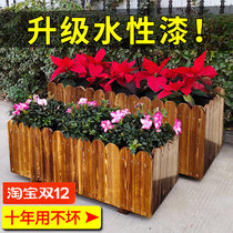 Outdoor anticorrosive wood flower box carbonized log rectangular flowerpot balcony flower slot planting box outdoor courtyard vegetable box