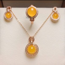 Natural Amber Beeswax Sterling Silver Gilt Set