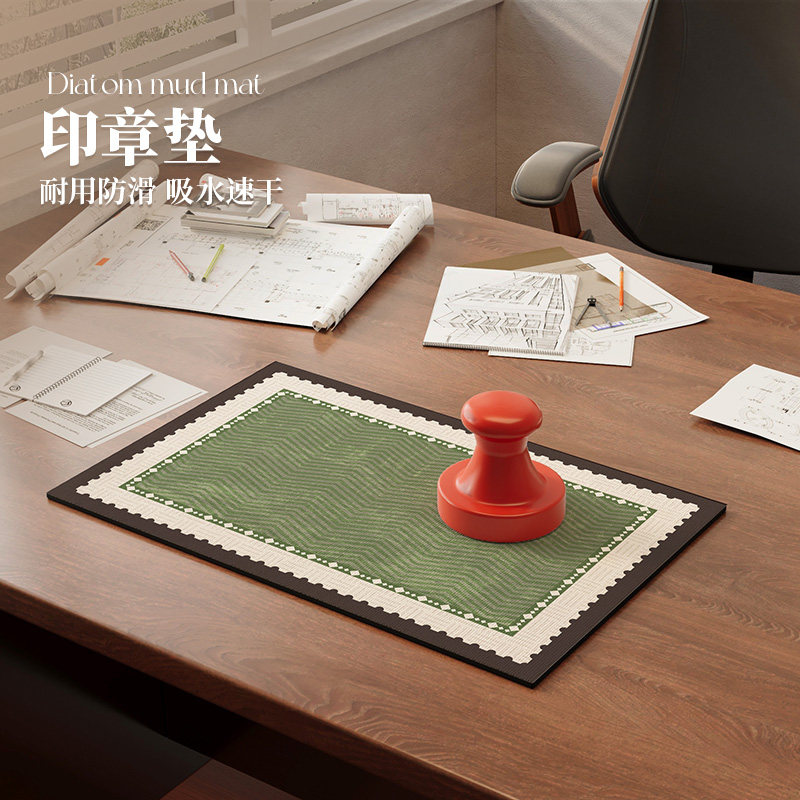 珪藻土スタンプパッド、厚みのある大型長方形スタンプパッド、金融用途、緑色のスタンプパッド、持ち運び可能、洗浄が簡単、変形しないインクパッド、会計および銀行業務用。