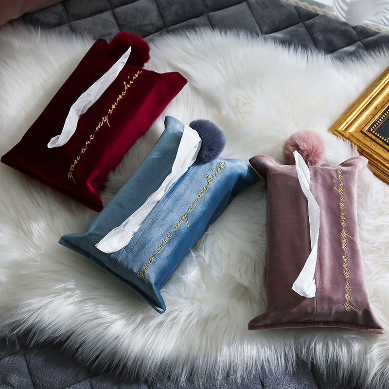 Eurostyle Minimalist Creative Tissue Box Living-room Room Toilet Paper Box On-board Cloth Art Tissue Kit Velvet Home Containing Box