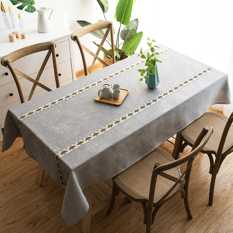 Embroidery table cloth art cotton linen rectangular table cloth modern minimalist grey tea table cloth table fabric table flag integrated gold velvet