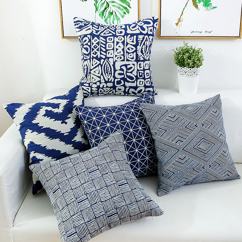 Nordic geometric irregular graphical sofa cushion cushion cover dark blue linen square with no core